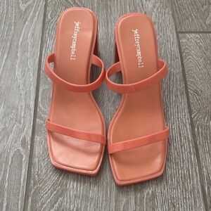 Jeffrey Campbell Coral/Papaya Minimalist Square-Toe Heels